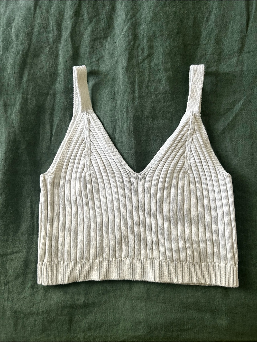 aerie White Ribbed Knit Crop Tank
